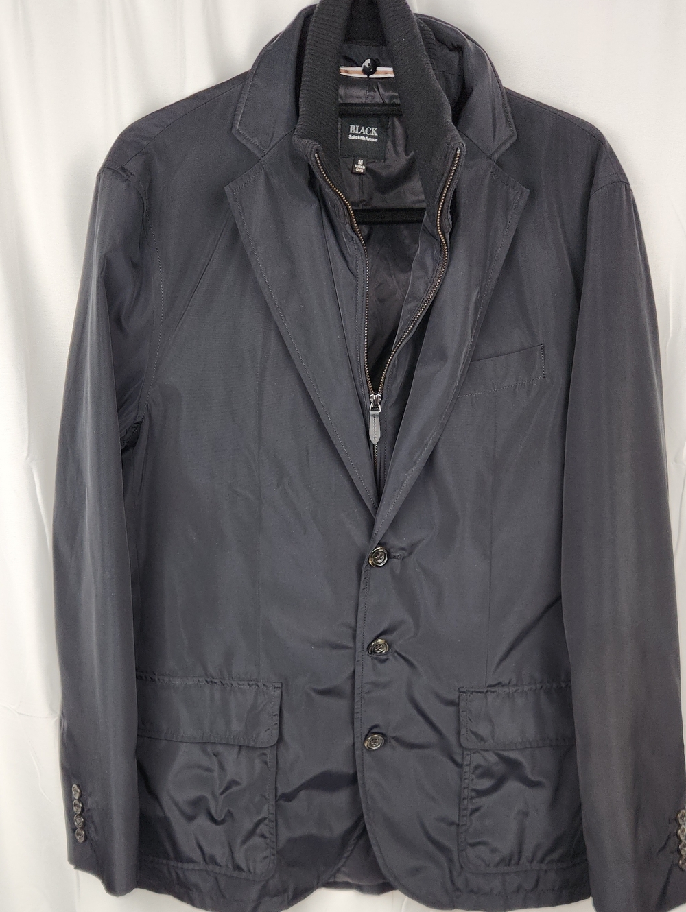 Saks Fifth Avenue Black Label Water-Repellent Blazer Jacket Zippered Notched Bib